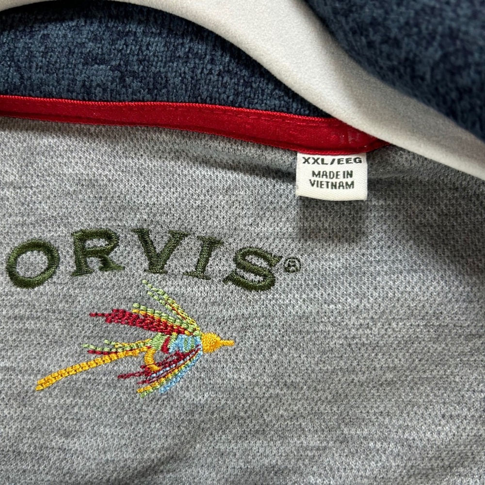 Orvis Fleece Vest Full Zip Mens XXL Blue Heathered Outdoor Hiking Layering - Picture 2 of 9